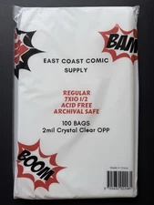 100 Regular size OPP Comic Book Bags 7x10 1/2
