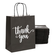 50 Pack Medium Black Thank You Paper Gift Bags with Handles for Boutique, 10x8"