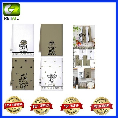 4 Pcs Dog Theme Dish Towels Set - Absorbent Microfiber Kitchen Essentials