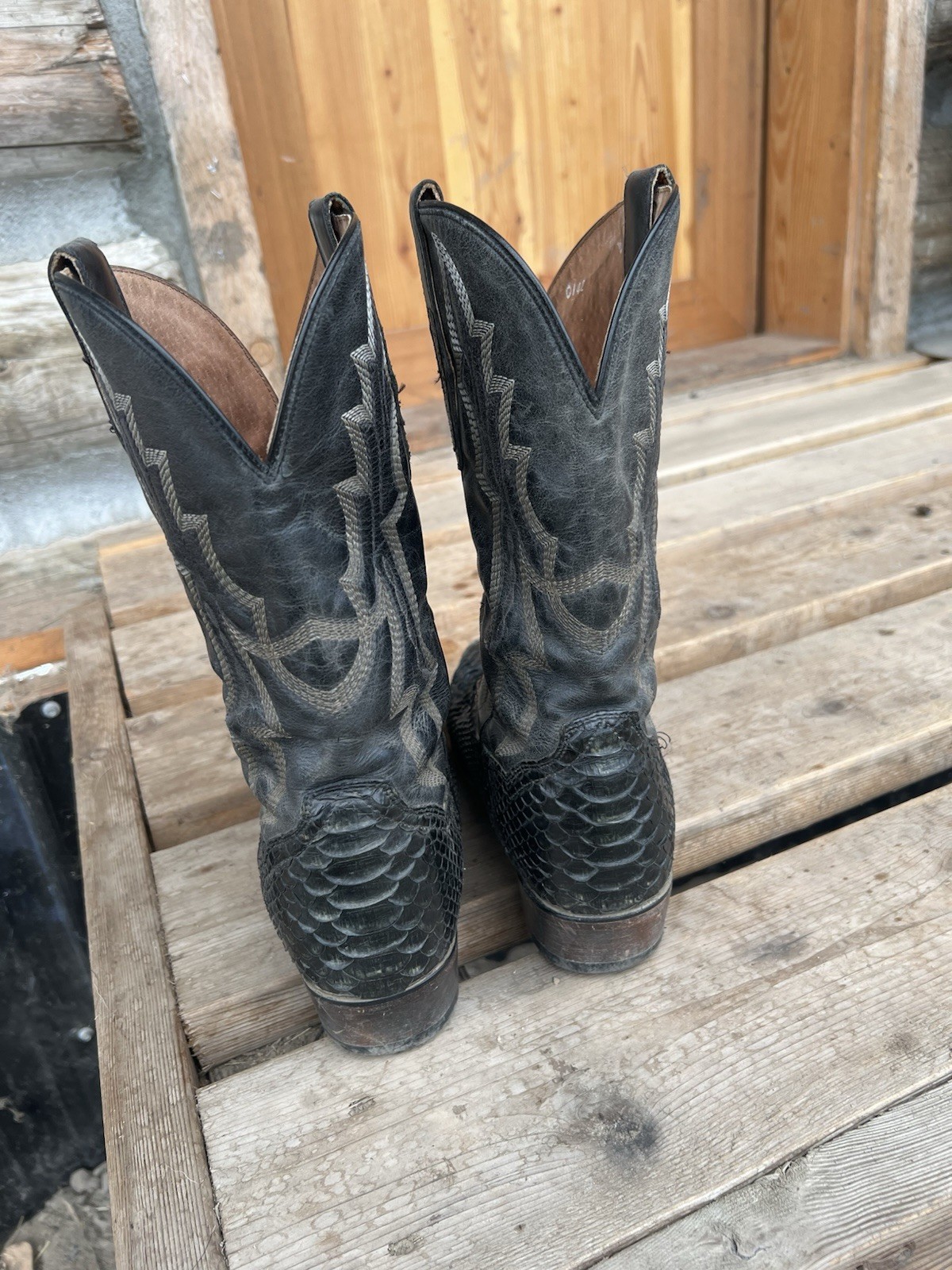 Dan Post Black Python Snakeskin Boots 9D Snip Toe - image 3