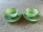 Lot 2 Fire King Vintage Ovenware Jadite Jane Ray Teacup & Saucer Set Pair
