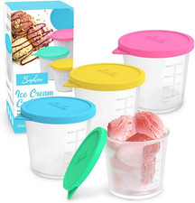 Ice Cream Pint Containers with Silicone Lids, Freezer Food Storage Tubs for Home