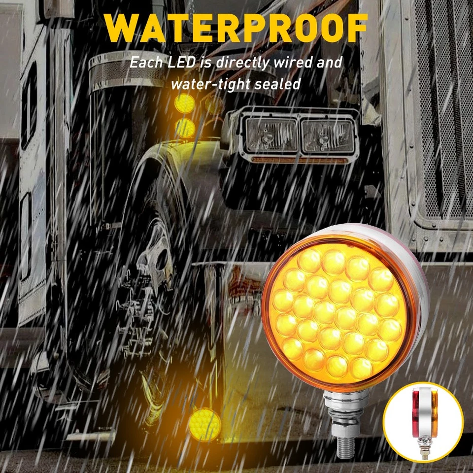 2/4" Redondo Doble Cara 48 LED Pedestal Guardabarros Freno Señal de Giro Luz Ámbar/R D Foto 4 de 4