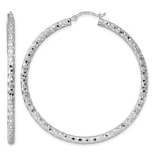 57mm Sterling Silver Rhodium-Plated 3.00mm Shiny-Cut Hoop Earrings