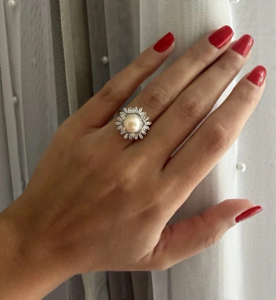 Anillo de plata de ley con perlas de agua dulce de tamaño variable Foto 2 de 4