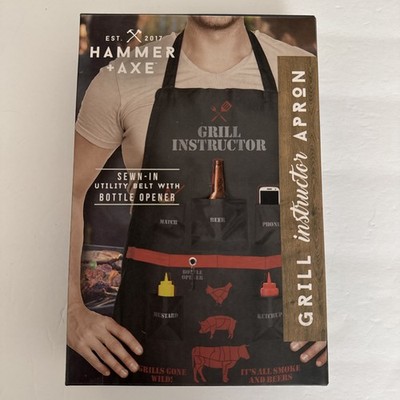 NEW! HAMMER + AXE - Grill Instructor Apron w 5 pockets & bottle opener Orig $30