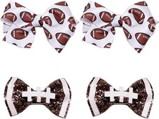 4Pcs Football Hair Bow Clip Glitter Hair Clips, Cheer Bow Hair Clips, Football