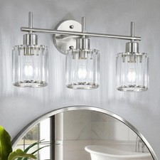 Brushed Nickel 3-Light Crystal Bathroom Vanity Light Fixtures, Round