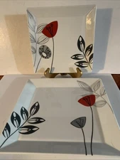 Macy’s Cellar Whiteware Square 10.5”Dinner & 8.5”Salad Plate Abstract Floral
