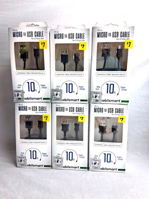 6 PACK 10Ft Extra Long Micro USB Cable Charge Android Charging Cord gps camera