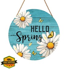 Spring Daisy Flower Door Sign 12"x12" Welcome Blue Floral Rustic