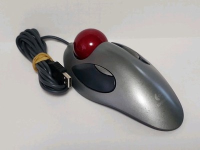 Logitech TrackMan Marble T-BC21 USB Wired Trackball Mouse Tested Works Gray