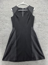 Ann Taylor Dress Womens 0 Black Sleeveless Fit Flare V Neck Textured Panels Chic