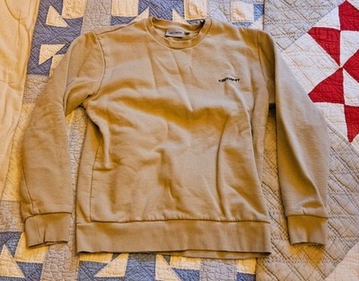 Carhartt Work In Progress Logo Fleece Crew Neck Sweatshirt Beige Men's M