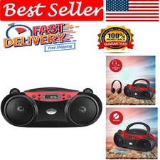 Red/Black Portable Top-Loading CD Boombox with Auxiliary Input   On-the-Go Fun