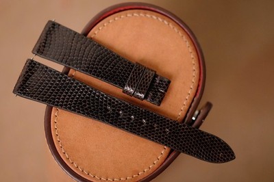 Handmade Flat Thin brown Lizard Leather Watch Strap 18/14 - Or any size length