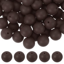 60 Pcs Silicone Beads, 15mm Bulk Beads for Keychain Making, Brown
