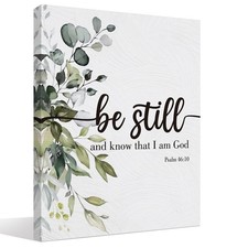 Christian Bible Verse Eucalyptus Sage Green Wall Art Decor, Be Still Canvas W...