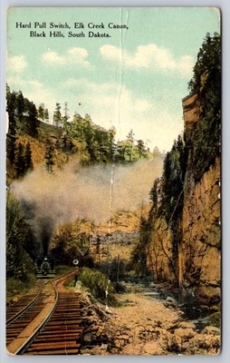 #ad Antique Train Postcard Hard Pull Switch Elk Creek Canon Black Hills SD USA 1910 $17.77