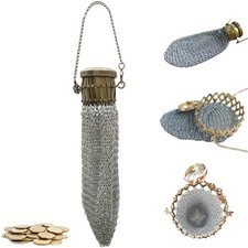 Handmade 1920's English Vintage Coin Purse Wallet, Chain Metal Mesh Wallet fo...