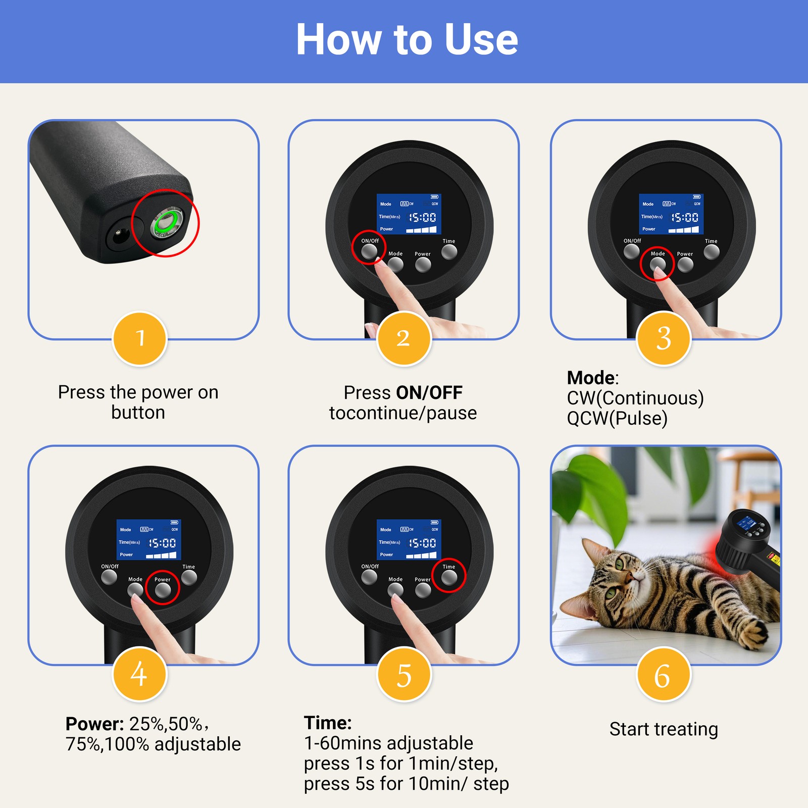 8W Intense Pulsed Light 650nm 808nm Red Light Therapy for Humans and Pets Pain