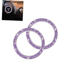 2PCS Bling Push to Start Button Cover, Crystal Rhinestone Engine Start Purple