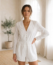 Zimmermann Embroidered V-Neck Long Sleeve Playsuit Romper Womens 1 Au 10 White