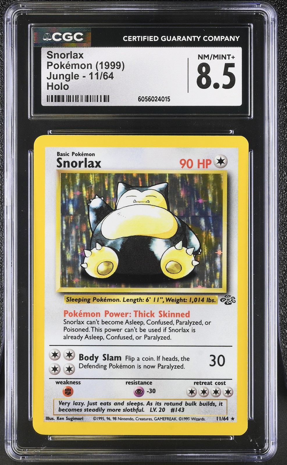 CGC 8.5 Snorlax 1999 Jungle 11/64 Holo Pokemon Card psa