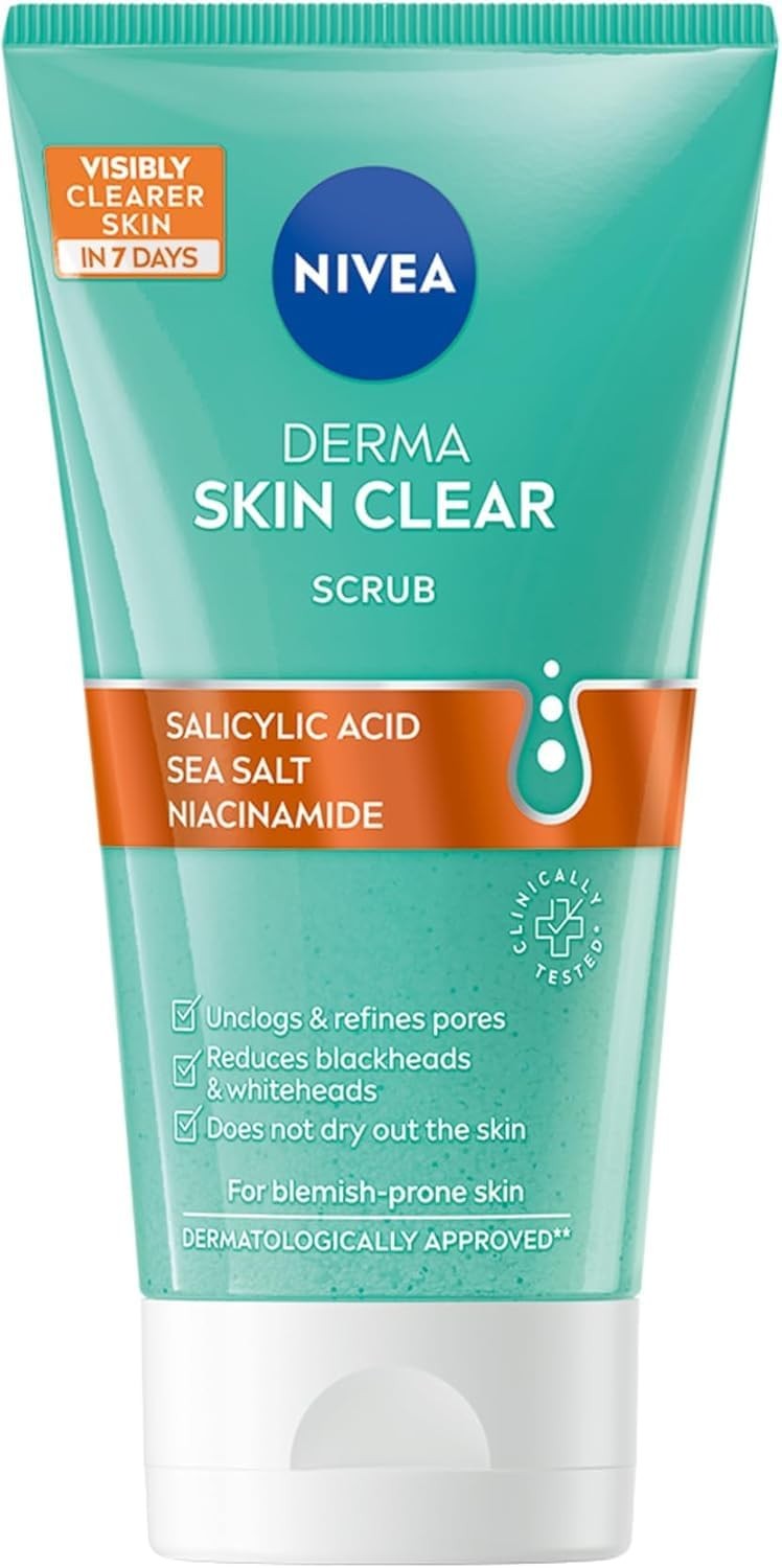 NIVEA Derma Skin Clear Scrub (150ml), Exfoliating Face Scrub, Salicylic Acid Fa