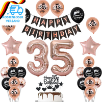 Deko 35 Geburtstag Frauen Luftballon RoséGold Schwarz Happy Birthday Girlande Ba