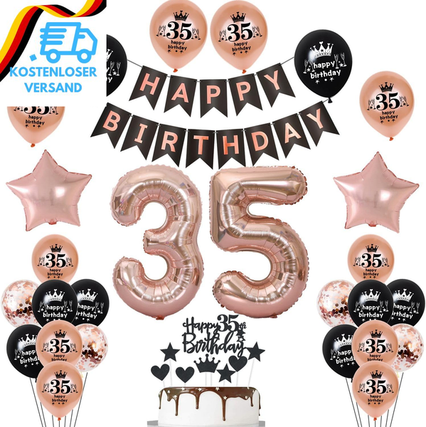 Deko 35 Geburtstag Frauen Luftballon RoséGold Schwarz Happy Birthday Girlande Ba-image