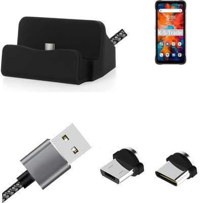 Ladestation für UMIDIGI Bison X10 + USB-Typ C u. Micro-USB-Adapter