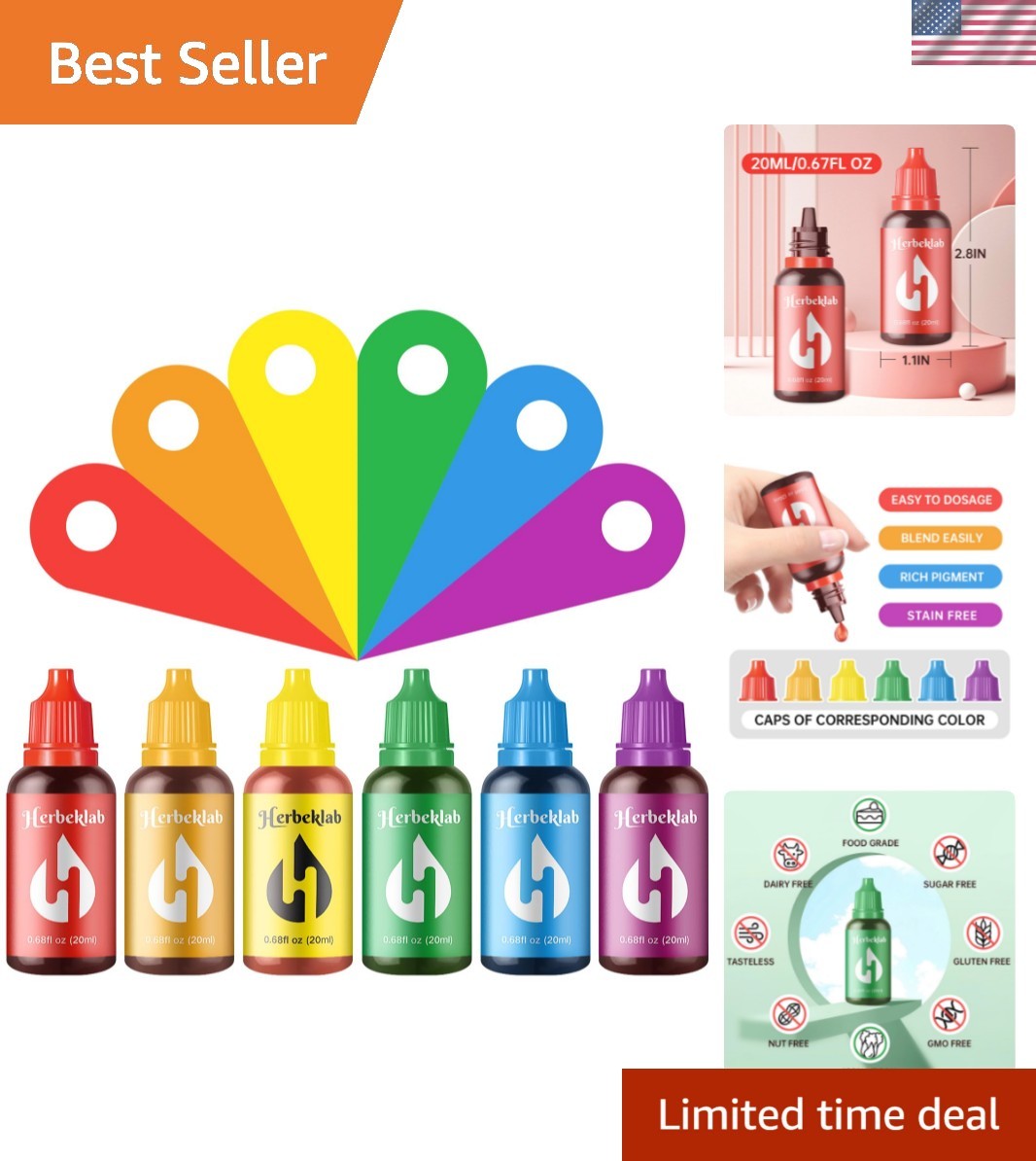 Colorante alimentario líquido - 6 colores x 20 ml tinte alimentario concentrado a base de agua para...
