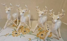 Vintage MCM Christmas Reindeer White Pearl W/Gold 4 Deer