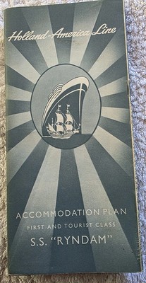 1952 S.S.Ryndam First & Tourist Class Unterkunftsplan Prospekt 