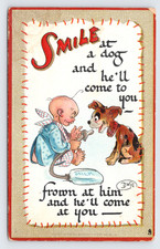 c1910 Mischievous Baby Dog Milk Tuck's Postcard #169 'Smiles' a/s Dwig