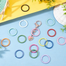 36 Pcs 12 Styles Painted Iron Key Rings, Rainbow Round Metal Key Rings, Colou...