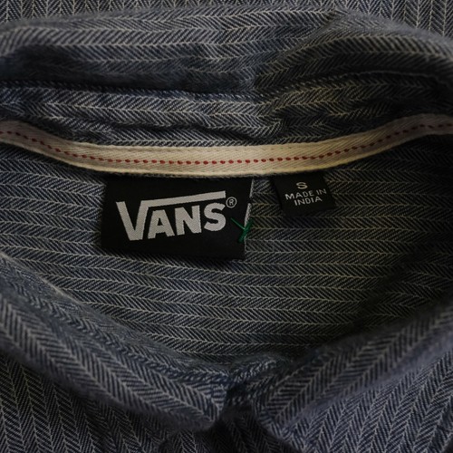 Vans Mens Cotton Long Sleeve Button Down Dark Blue Striped Dress Shirt Small - Picture 8 of 9