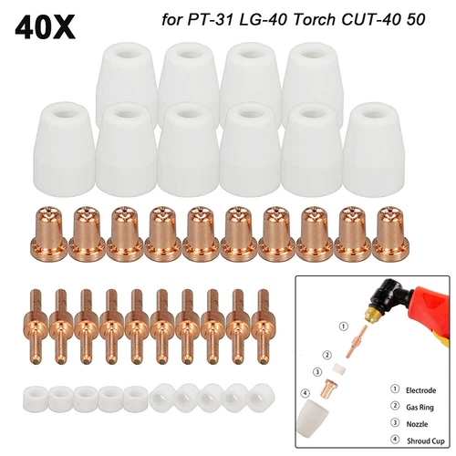 40x PT31 CUT40-50 Plasma Cutter Consumables Welding Cutting Nozzles For Parkside