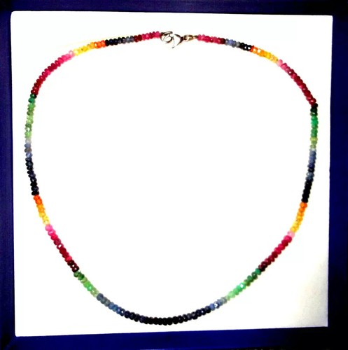 Collier Regenbogen-Saphir mit Smaragd Edelsteine facettiert ca. 50ct 46 cm S 925 - Bild 17 von 18