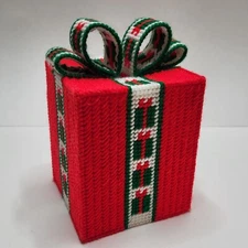 Holiday Handmade Plastic Canvas Needlepoint Christmas Present Tissue Box Cover