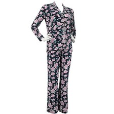 Cosabella Pajama Womens Small Navy floral Set Top  Pants Pima Cotton 150 Peru