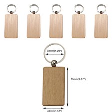 10 Pcs Blank Wood Keychain Custom Wood Key Chains Key Tags DIY Rectangle
