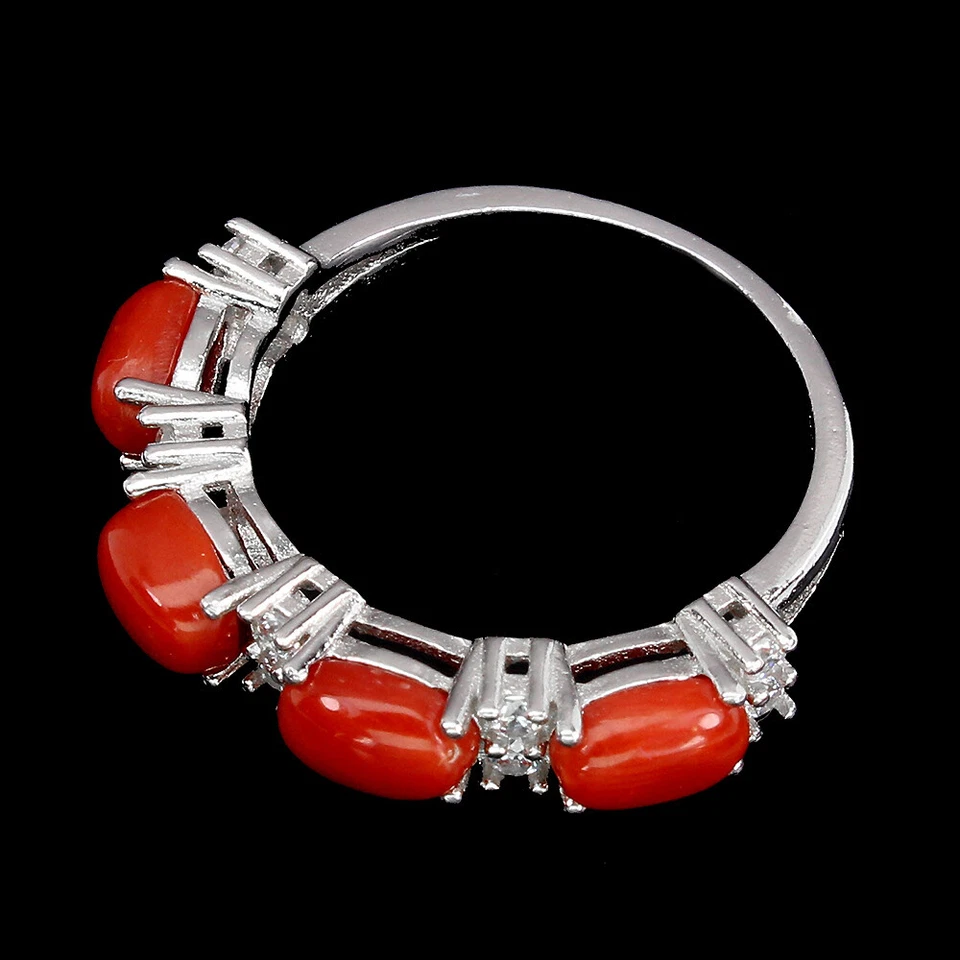 Anillo de plata de ley 925 ovalado naranja coral Italia 6x4 mm piedras preciosas joyería tamaño 9,5 Foto 3 de 4