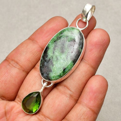 Ruby Zoisite Gemstone 925 Sterling Silver Handmade Jewelry Pendant 2.87" - Picture 2 of 8