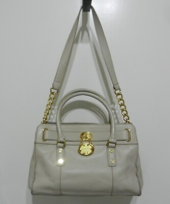 Emma Fox Leather Satchel Handbag in Light Metallic Beige Designer Emma Fox Leather Rolled Handle Satchel Handbag Tan  main image 3