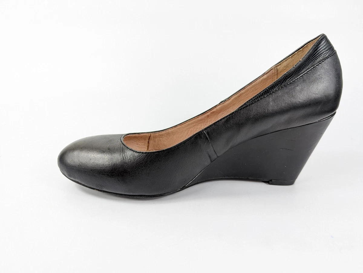 Black leather wedge store shoes uk