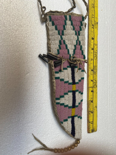 Authentic Beaded Great Plains Knife Sheath with Knife - Picture 1 of 5