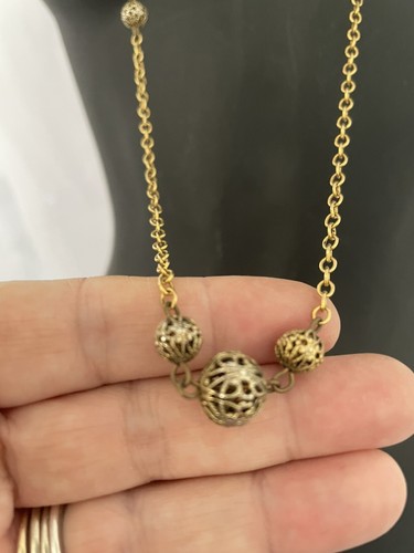 "Collar colgante cadena Art Deco estación de cuentas bola filigrana oro Vermeil de colección 58""" - Imagen 6 de 22