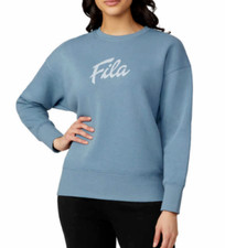 FILA Women's Logo Rib Collar Pullover Crewneck, Springlake, Size XXL